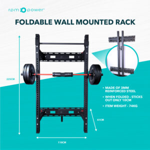 Wall Mounted Foldable Squat Rack Home Gym Squat Rack with Weight Plates, Barbell and Pull Up Bar