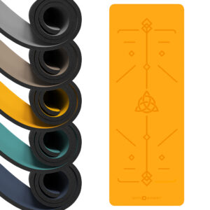 Image of 5 different coloured Yoga Mats with Alignment Lines