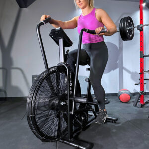 woman using air bike