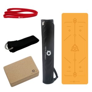 Yoga Bundle with Yoga Mat, Yoga Bag, Yoga Block, Yoga Belt and Red Resistance Band