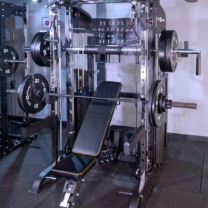 Multigym with Squat rack, barbell, weight plates and weight bench