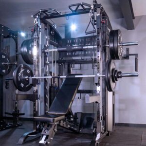 Multigym with Squat rack, barbell, weight plates and weight bench