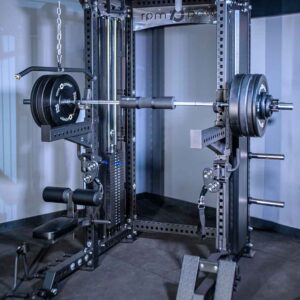 Multigym with Pull Up Bars, Weight Stack, Lat Pull Down and Low Row, Barbell